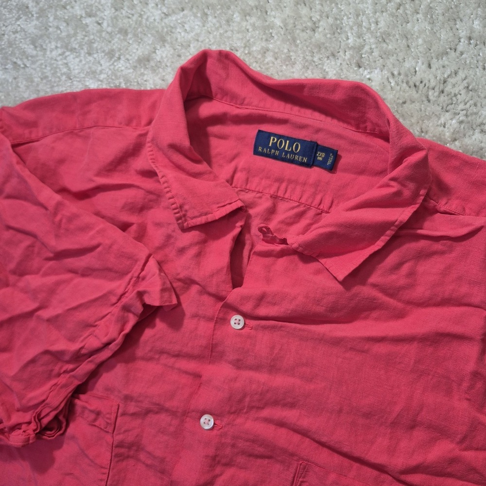 Polo Ralph Lauren Button Up Shirt Mens 2XB Linen Silk Pink Beach Coastal FLAW